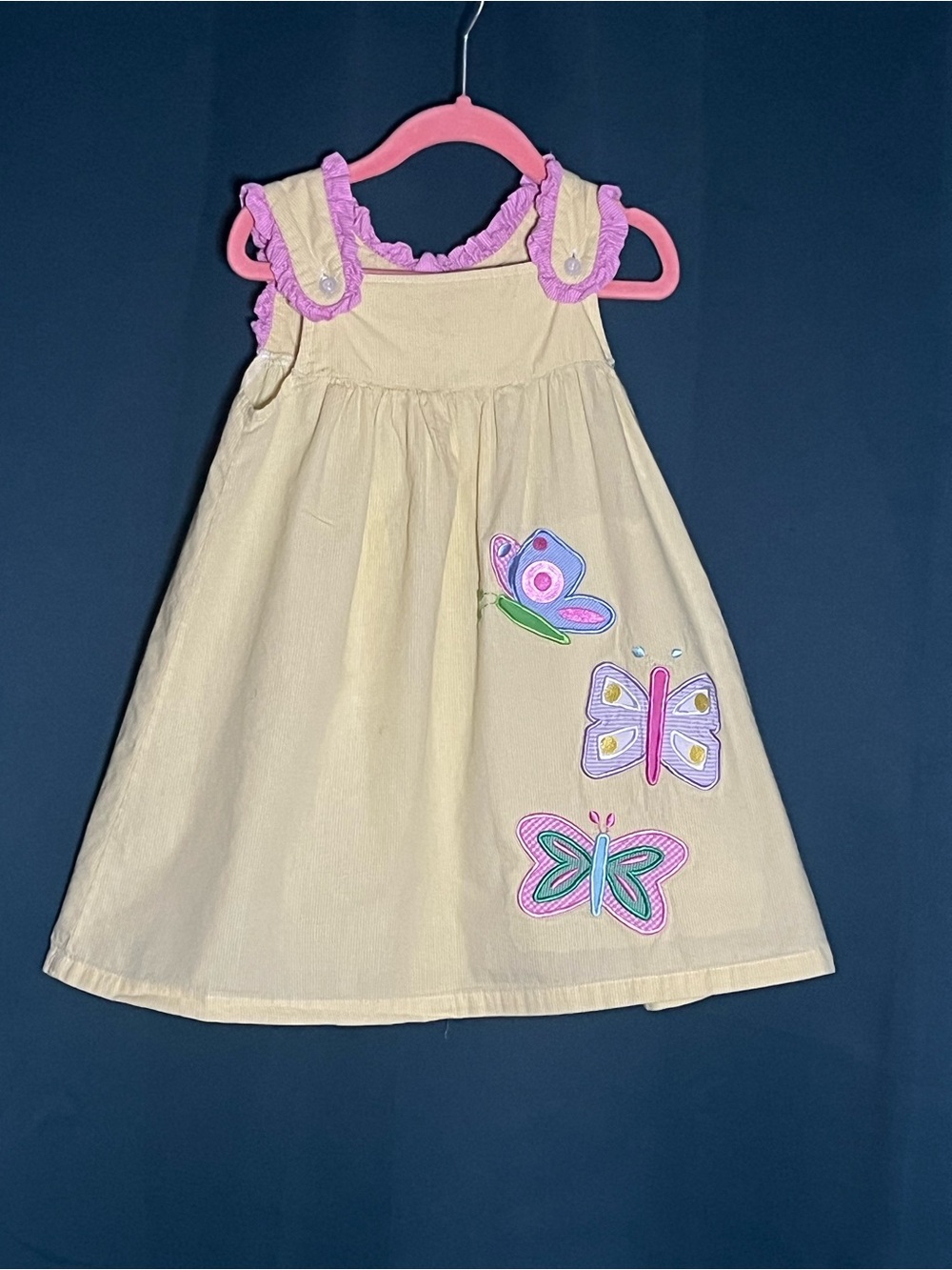 Girls Cream Butterfly Appliqué Dress with Lilac Trim